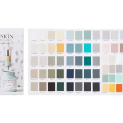 Karta kolorów farb Fusion Mineral Paint prezentuje bogactwo odcieni, od subtelnych beżów po intensywne zielenie i błękity.