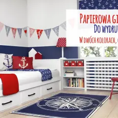 Marynistyczna girlanda szablon do druku, idealna do pokoju dziecięcego. Dekoracja w kolorach biało-granatowo-czerwonym.