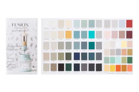 Karta kolorów farb Fusion Mineral Paint prezentuje bogactwo odcieni, od subtelnych beżów po intensywne zielenie i błękity.